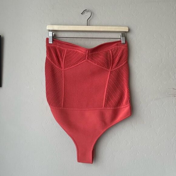 NEW Retrofete Lena Calypso Coral Strapless Bustier Ribbed Bodysuit Size Large - Picture 2 of 8